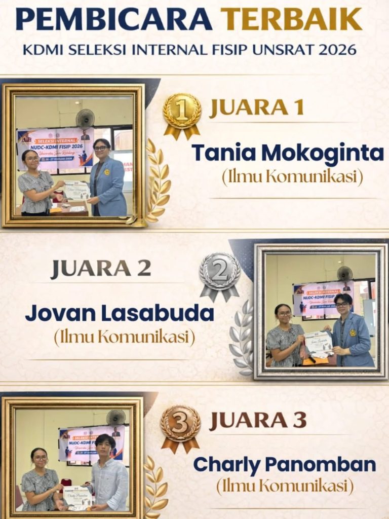 Sapu Bersih Gelar Juara, Mahasiswa Ilmu Komunikasi Dominasi Pembicara Terbaik KDMI FISIP UNSRAT 2026